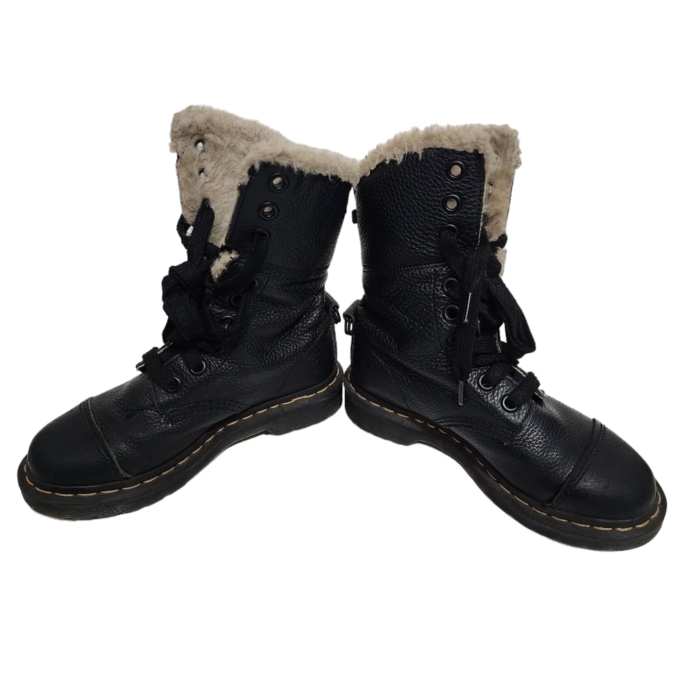 Dr Martens The Original Black Faux Fur High Top Laced Combat Boots Air cushion - Picture 2 of 15